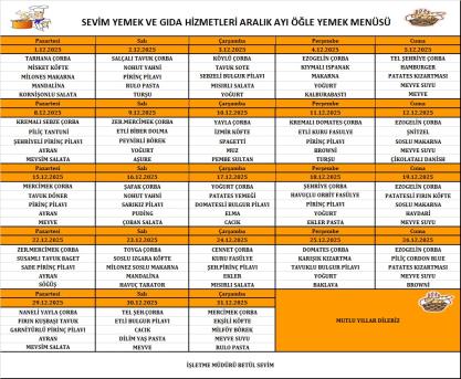 Genç Sultan Koleji Kayseri Özel Okul ilkokul Ortaokul Anadolu Lisesi - Yemek Listesi